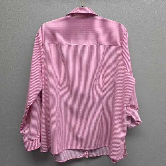 Notations Shirt Womens 2X Pink White Stripe Button Front Roll Tab Sleeves Blouse - Picture 5 of 10